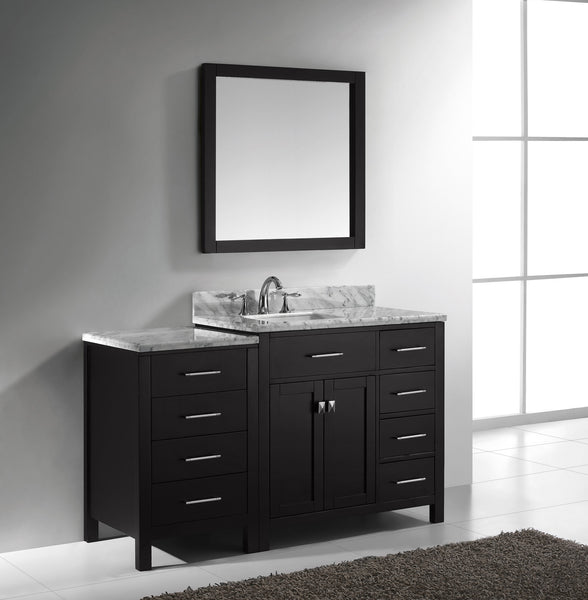 Virtu USA Caroline Parkway 57" Single Bath Vanity in Espresso with Marble Top and Square Sink with Brushed Nickel Faucet and Mirror - Luxe Bathroom Vanities Luxury Bathroom Fixtures Bathroom Furniture