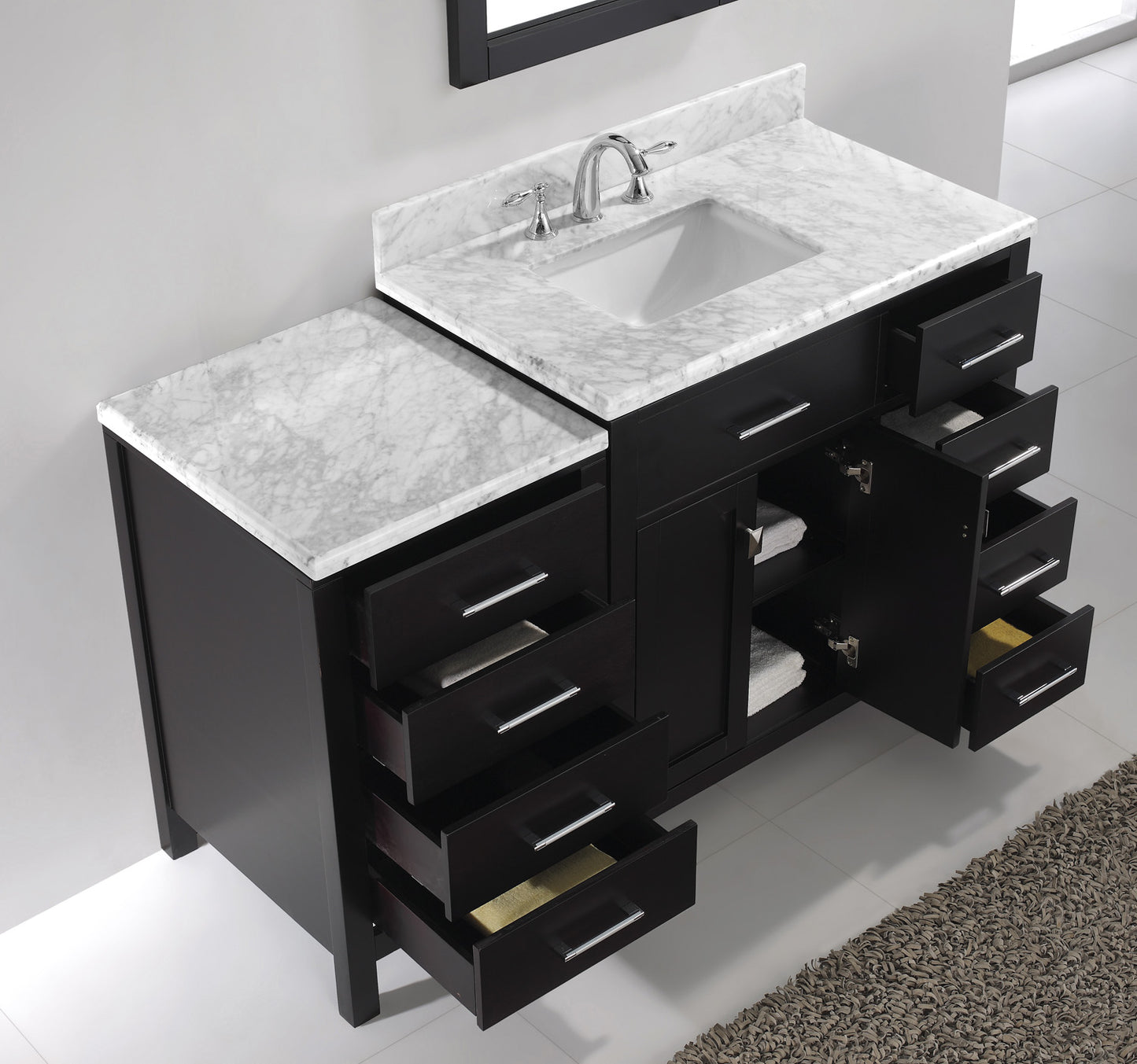 Virtu USA Caroline Parkway 57" Single Bath Vanity in Espresso with Marble Top and Square Sink with Brushed Nickel Faucet and Mirror - Luxe Bathroom Vanities Luxury Bathroom Fixtures Bathroom Furniture