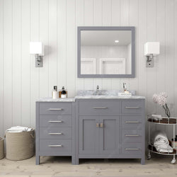 Virtu USA Caroline Parkway 57" Single Bath Vanity with Italian White Marble Top and Square Sink with Brushed Nickel Faucet with Matching Mirror - Luxe Bathroom Vanities