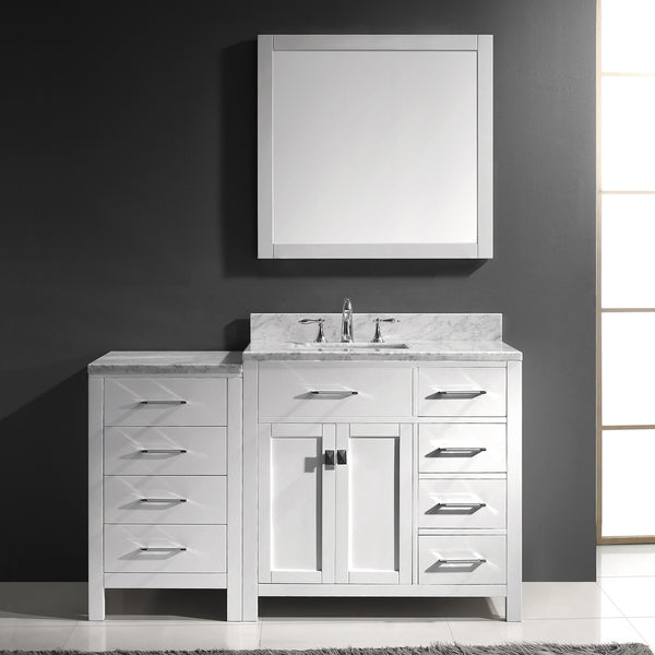 Virtu USA Caroline Parkway 57" Single Bath Vanity with Italian White Marble Top and Square Sink with Polished Chrome Faucet with Matching Mirror - Luxe Bathroom Vanities