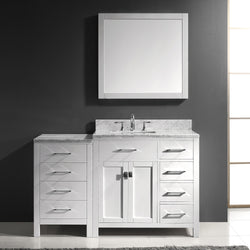 Virtu USA Caroline Parkway 57" Single Bath Vanity with Italian White Marble Top and Square Sink with Brushed Nickel Faucet with Matching Mirror - Luxe Bathroom Vanities