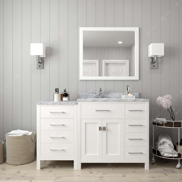 Virtu USA Caroline Parkway 57" Single Bath Vanity with Italian White Marble Top and Square Sink with Brushed Nickel Faucet with Matching Mirror - Luxe Bathroom Vanities