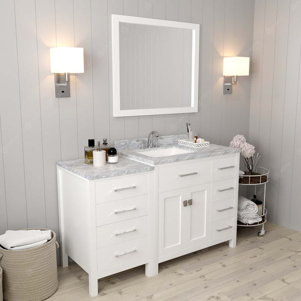 Virtu USA Caroline Parkway 57" Single Bath Vanity with Italian White Marble Top and Square Sink with Matching Mirror - Luxe Bathroom Vanities