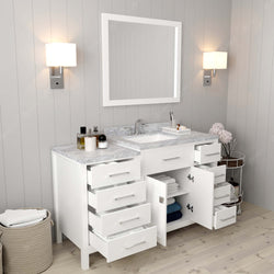 Virtu USA Caroline Parkway 57" Single Bath Vanity with Italian White Marble Top and Square Sink with Matching Mirror - Luxe Bathroom Vanities