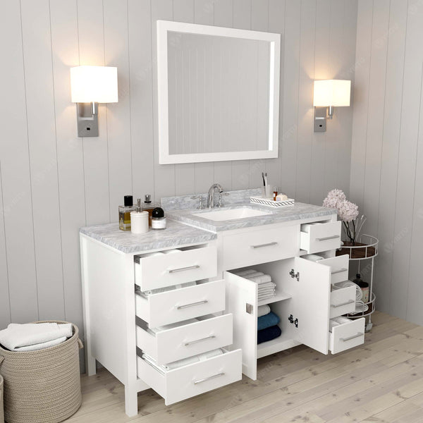 Virtu USA Caroline Parkway 57" Single Bath Vanity with Italian White Marble Top and Square Sink with Polished Chrome Faucet with Matching Mirror - Luxe Bathroom Vanities