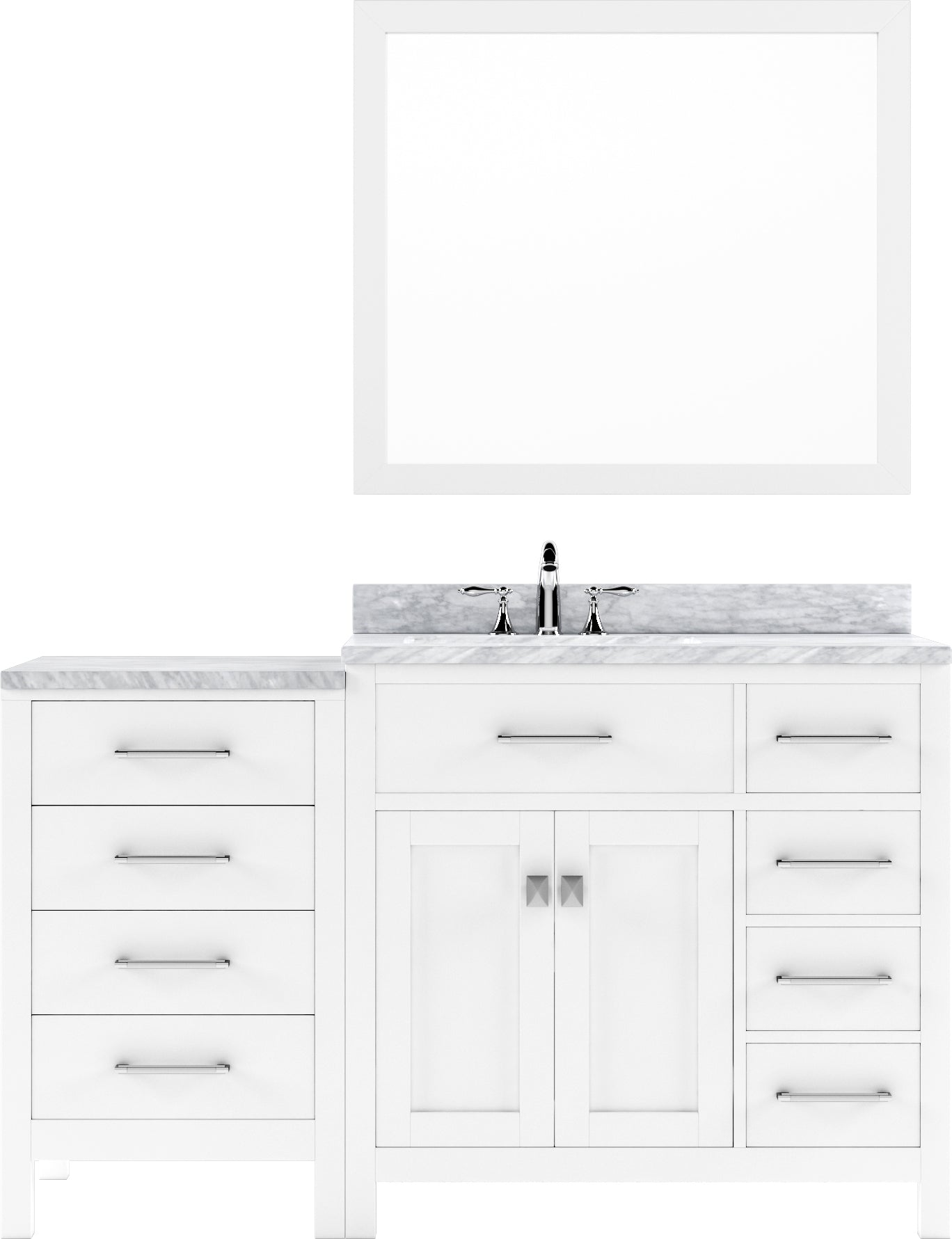 Virtu USA Caroline Parkway 57" Single Bath Vanity with Italian White Marble Top and Square Sink with Brushed Nickel Faucet with Matching Mirror - Luxe Bathroom Vanities