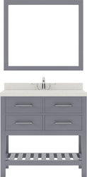 Virtu USA Caroline Estate 36" Single Bath Vanity with Dazzle White Quartz Top and Round Sink with Brushed Nickel Faucet with Matching Mirrors - Luxe Bathroom Vanities