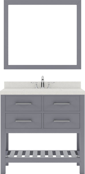 Virtu USA Caroline Estate 36" Single Bath Vanity with Dazzle White Quartz Top and Round Sink with Brushed Nickel Faucet with Matching Mirrors - Luxe Bathroom Vanities