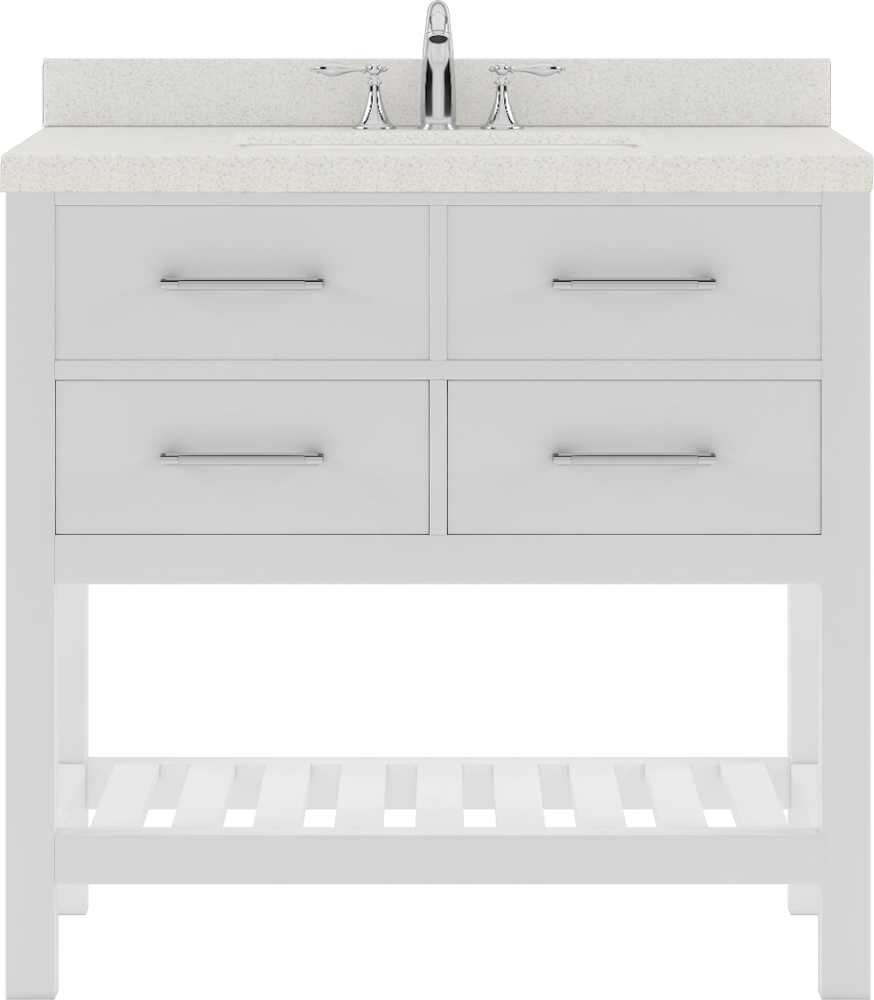 Virtu USA Caroline Estate 36" Single Bath Vanity with Dazzle White Quartz Top and Round Sink with Polished Chrome Faucet with Matching Mirrors - Luxe Bathroom Vanities