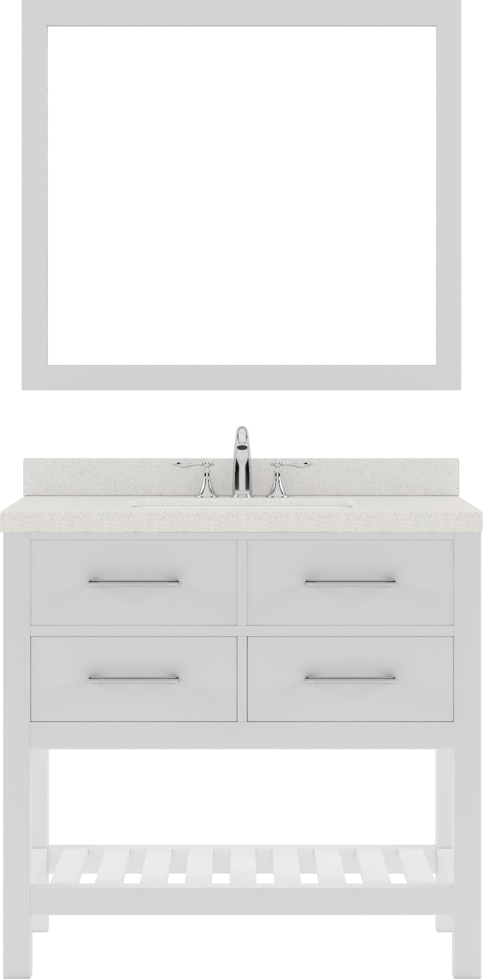 Virtu USA Caroline Estate 36" Single Bath Vanity with Dazzle White Quartz Top and Round Sink with Polished Chrome Faucet with Matching Mirrors - Luxe Bathroom Vanities