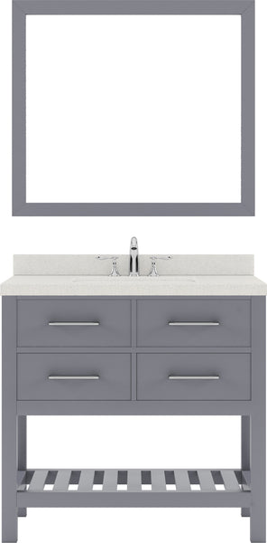 Virtu USA Caroline Estate 36" Single Bath Vanity with Dazzle White Quartz Top and Square Sink with Polished Chrome Faucet with Matching Mirrors - Luxe Bathroom Vanities