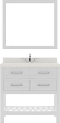 Virtu USA Caroline Estate 36" Single Bath Vanity with Dazzle White Quartz Top and Square Sink with Brushed Nickel Faucet with Matching Mirrors - Luxe Bathroom Vanities