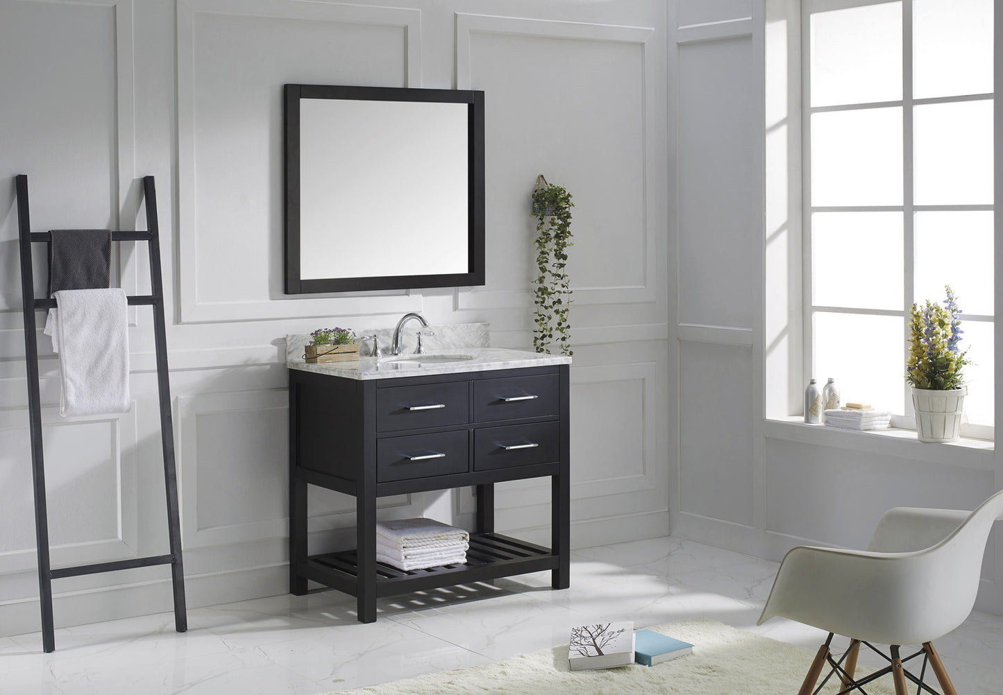 Virtu USA Caroline Estate 36" Single Bath Vanity in Espresso with Marble Top and Round Sink with Brushed Nickel Faucet and Mirror - Luxe Bathroom Vanities Luxury Bathroom Fixtures Bathroom Furniture