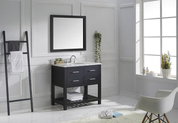 Virtu USA Caroline Estate 36" Single Bath Vanity with Marble Top and Round Sink with Mirror - Luxe Bathroom Vanities Luxury Bathroom Fixtures Bathroom Furniture