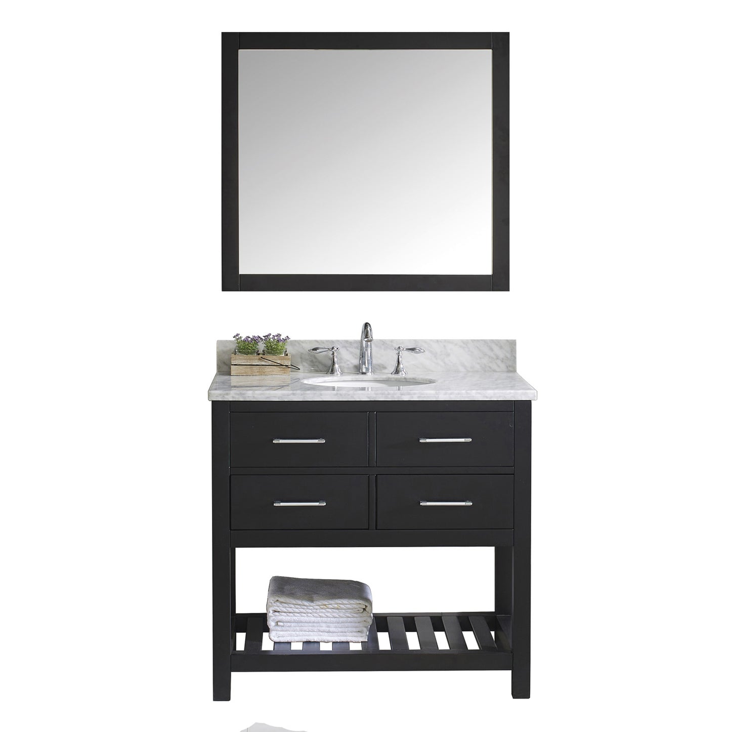 Virtu USA Caroline Estate 36" Single Bath Vanity with Marble Top and Round Sink with Mirror - Luxe Bathroom Vanities Luxury Bathroom Fixtures Bathroom Furniture