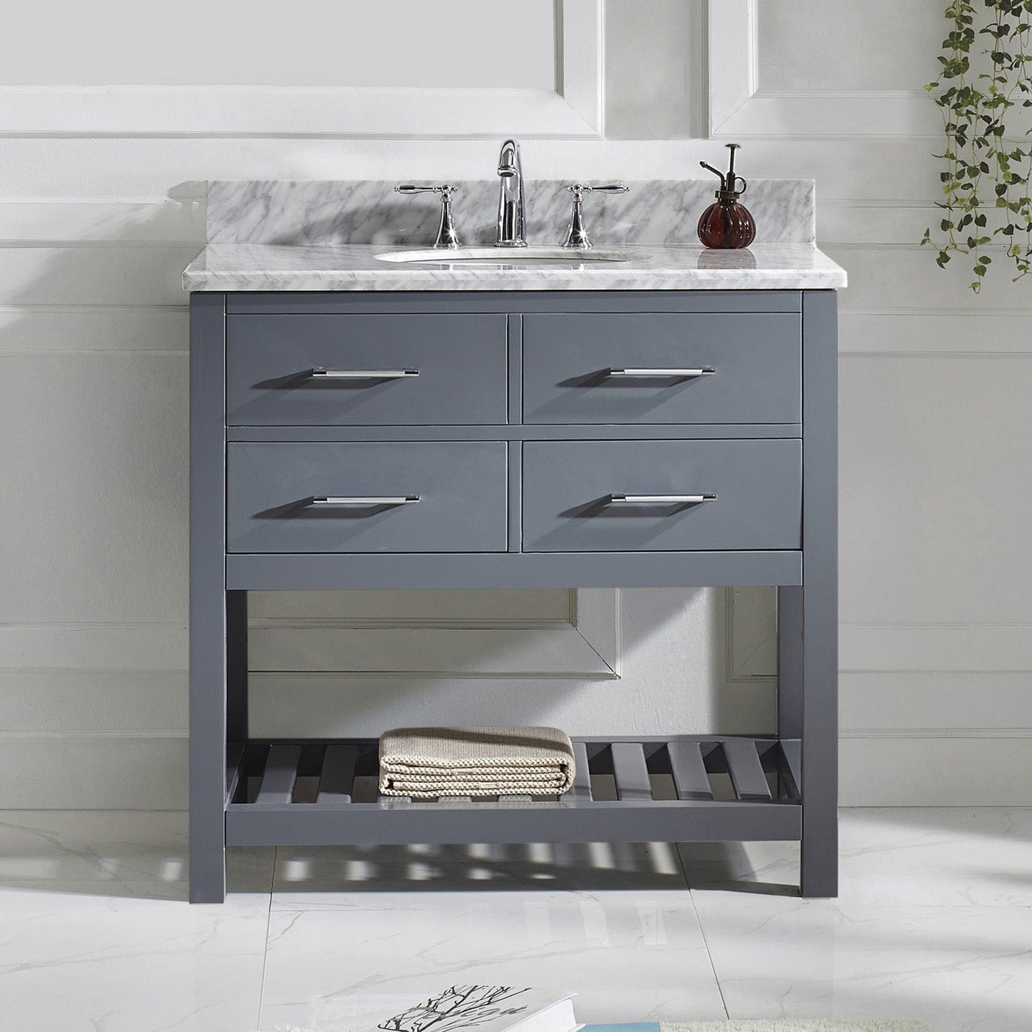 Virtu USA Caroline Estate 36" Single Bath Vanity with Marble Top and Round Sink - Luxe Bathroom Vanities