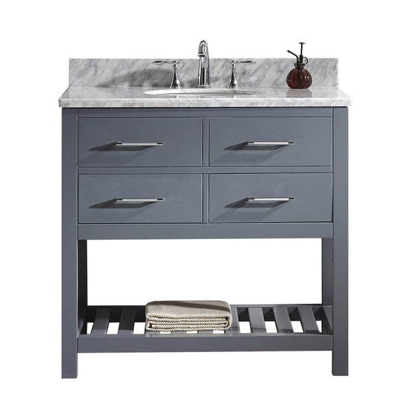 Virtu USA Caroline Estate 36" Single Bath Vanity with Marble Top and Round Sink - Luxe Bathroom Vanities