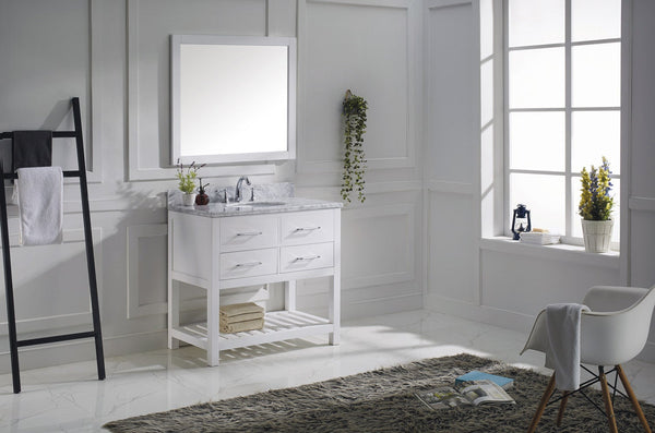 Virtu USA Caroline Estate 36" Single Bath Vanity with Marble Top and Round Sink with Brushed Nickel Faucet and Mirror - Luxe Bathroom Vanities