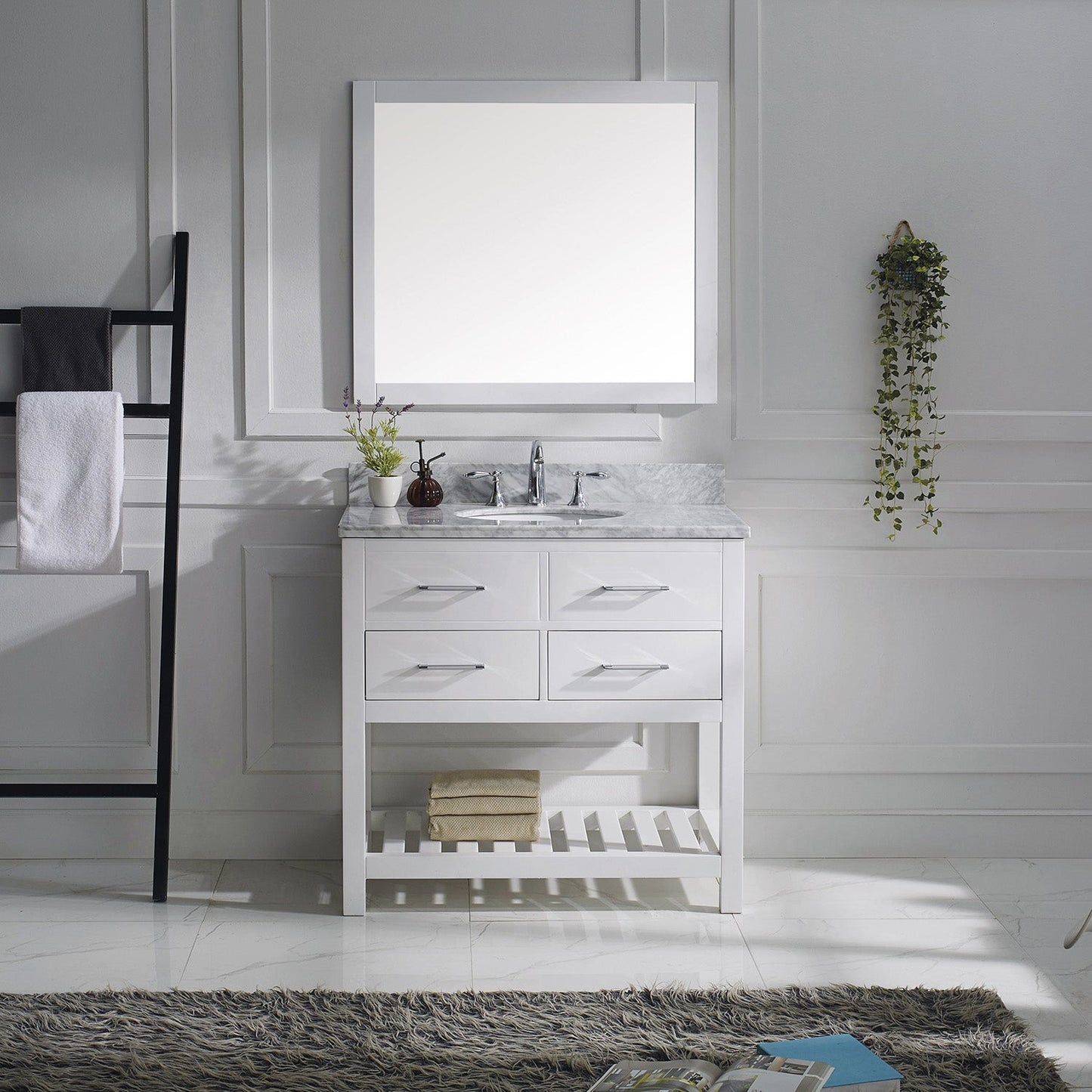 Virtu USA Caroline Estate 36" Single Bath Vanity with Marble Top and Round Sink with Mirror - Luxe Bathroom Vanities