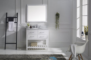 Virtu USA Caroline Estate 36" Single Bath Vanity with Marble Top and Round Sink with Mirror - Luxe Bathroom Vanities