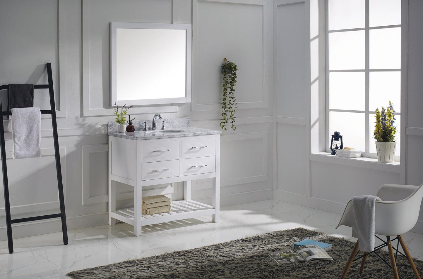 Virtu USA Caroline Estate 36" Single Bath Vanity with Marble Top and Round Sink with Mirror - Luxe Bathroom Vanities