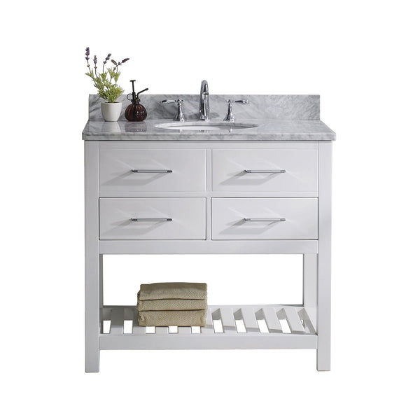 Virtu USA Caroline Estate 36" Single Bath Vanity with Marble Top and Round Sink - Luxe Bathroom Vanities