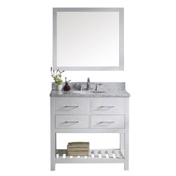 Virtu USA Caroline Estate 36" Single Bath Vanity with Marble Top and Round Sink with Mirror - Luxe Bathroom Vanities