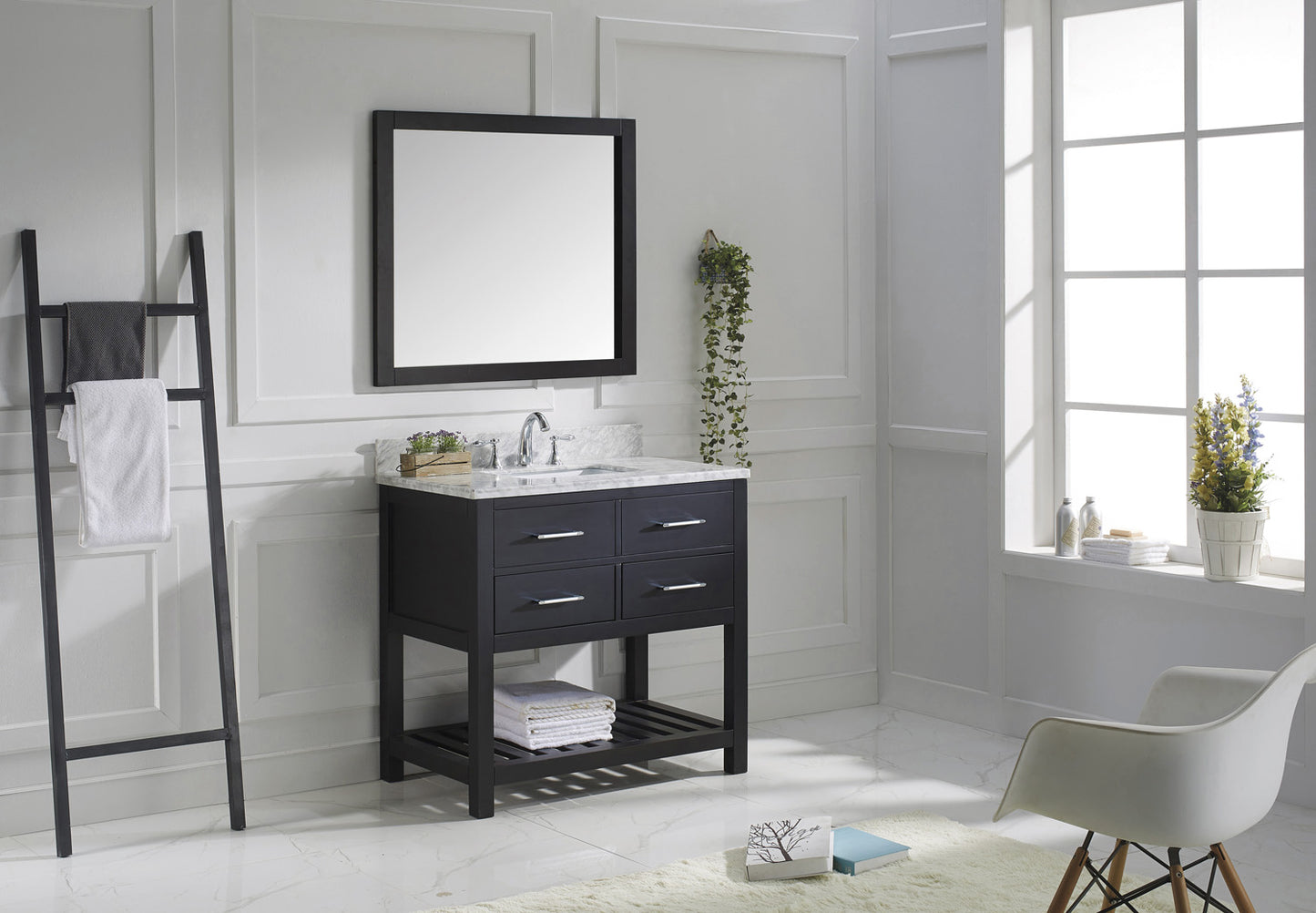 Virtu USA Caroline Estate 36" Single Bath Vanity in Espresso with Marble Top and Square Sink with Brushed Nickel Faucet and Mirror - Luxe Bathroom Vanities Luxury Bathroom Fixtures Bathroom Furniture
