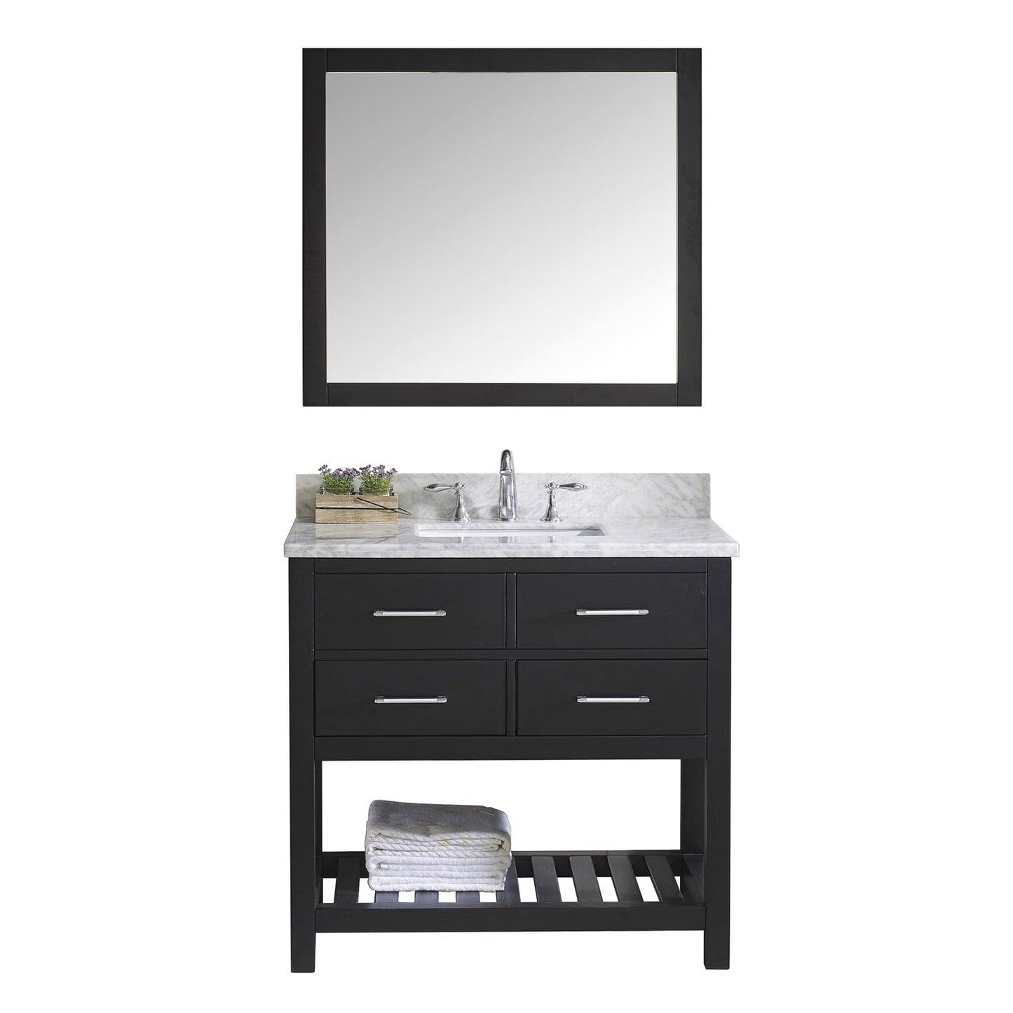 Virtu USA Caroline Estate 36" Single Bath Vanity in Espresso with Marble Top and Square Sink with Brushed Nickel Faucet and Mirror - Luxe Bathroom Vanities Luxury Bathroom Fixtures Bathroom Furniture