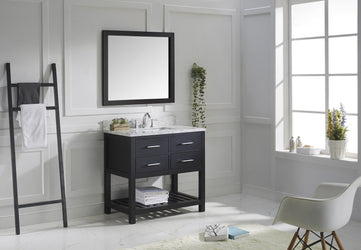 Virtu USA Caroline Estate 36" Single Bath Vanity with Marble Top and Square Sink with Polished Chrome Faucet and Mirror - Luxe Bathroom Vanities Luxury Bathroom Fixtures Bathroom Furniture