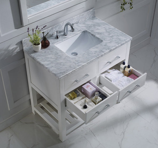 Virtu USA Caroline Estate 36" Single Bath Vanity with Marble Top and Square Sink with Brushed Nickel Faucet and Mirror - Luxe Bathroom Vanities