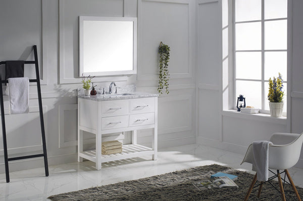 Virtu USA Caroline Estate 36" Single Bath Vanity with Marble Top and Square Sink with Mirror - Luxe Bathroom Vanities