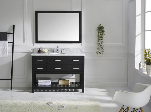 Virtu USA Caroline Estate 48" Single Bath Vanity with Marble Top and Round Sink with Brushed Nickel Faucet and Mirror - Luxe Bathroom Vanities Luxury Bathroom Fixtures Bathroom Furniture