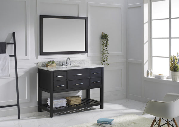 Virtu USA Caroline Estate 48" Single Bath Vanity with Marble Top and Round Sink with Brushed Nickel Faucet and Mirror - Luxe Bathroom Vanities Luxury Bathroom Fixtures Bathroom Furniture