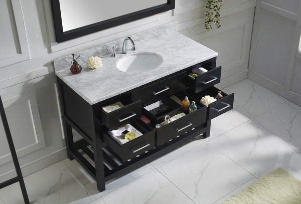 Virtu USA Caroline Estate 48" Single Bath Vanity with Marble Top and Round Sink with Brushed Nickel Faucet and Mirror - Luxe Bathroom Vanities Luxury Bathroom Fixtures Bathroom Furniture