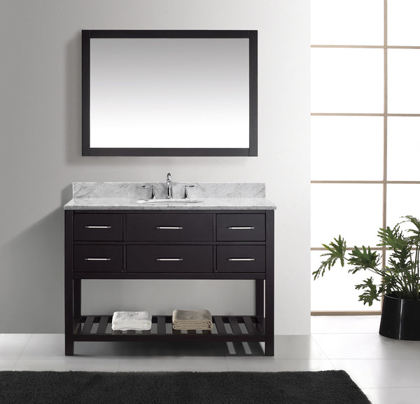 Virtu USA Caroline Estate 48" Single Bath Vanity with Marble Top and Round Sink with Brushed Nickel Faucet and Mirror - Luxe Bathroom Vanities Luxury Bathroom Fixtures Bathroom Furniture