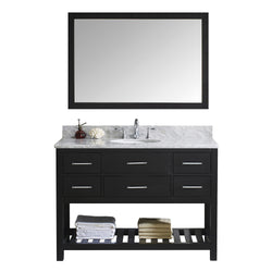 Virtu USA Caroline Estate 48" Single Bath Vanity with Marble Top and Round Sink with Brushed Nickel Faucet and Mirror - Luxe Bathroom Vanities Luxury Bathroom Fixtures Bathroom Furniture