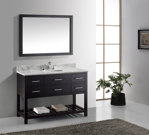 Virtu USA Caroline Estate 48" Single Bath Vanity with Marble Top and Round Sink with Polished Chrome Faucet and Mirror - Luxe Bathroom Vanities Luxury Bathroom Fixtures Bathroom Furniture