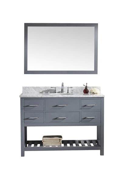 Virtu USA Caroline Estate 48" Single Bath Vanity with Marble Top and Round Sink with Brushed Nickel Faucet and Mirror - Luxe Bathroom Vanities Luxury Bathroom Fixtures Bathroom Furniture