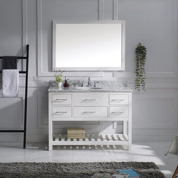 Virtu USA Caroline Estate 48" Single Bath Vanity with Marble Top and Round Sink with Brushed Nickel Faucet and Mirror - Luxe Bathroom Vanities