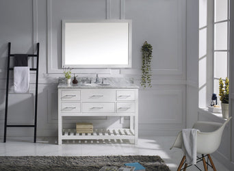 Virtu USA Caroline Estate 48" Single Bath Vanity with Marble Top and Round Sink with Brushed Nickel Faucet and Mirror - Luxe Bathroom Vanities