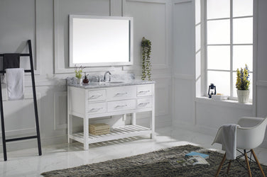 Virtu USA Caroline Estate 48" Single Bath Vanity with Marble Top and Round Sink with Brushed Nickel Faucet and Mirror - Luxe Bathroom Vanities