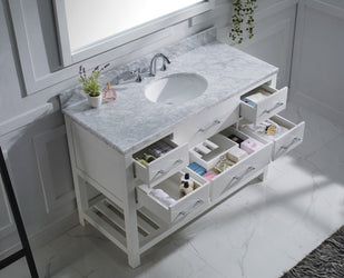 Virtu USA Caroline Estate 48" Single Bath Vanity with Marble Top and Round Sink with Brushed Nickel Faucet and Mirror - Luxe Bathroom Vanities