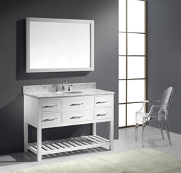 Virtu USA Caroline Estate 48" Single Bath Vanity with Marble Top and Round Sink with Brushed Nickel Faucet and Mirror - Luxe Bathroom Vanities