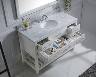 Virtu USA Caroline Estate 48" Single Bath Vanity with Marble Top and Round Sink with Polished Chrome Faucet and Mirror - Luxe Bathroom Vanities