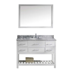 Virtu USA Caroline Estate 48" Single Bath Vanity with Marble Top and Round Sink with Polished Chrome Faucet and Mirror - Luxe Bathroom Vanities