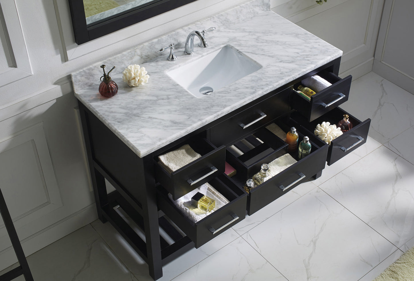 Virtu USA Caroline Estate 48" Single Bath Vanity with Marble Top and Square Sink with Polished Chrome Faucet and Mirror - Luxe Bathroom Vanities Luxury Bathroom Fixtures Bathroom Furniture