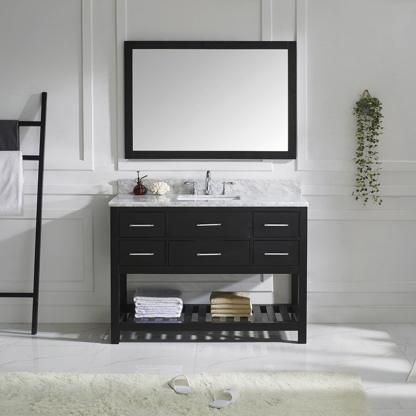 Virtu USA Caroline Estate 48" Single Bath Vanity with Marble Top and Square Sink with Mirror - Luxe Bathroom Vanities