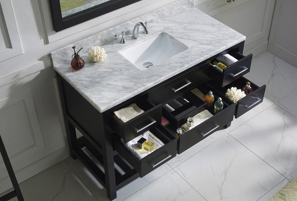 Virtu USA Caroline Estate 48" Single Bath Vanity with Marble Top and Square Sink with Mirror - Luxe Bathroom Vanities