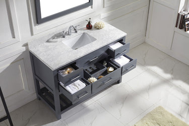 Virtu USA Caroline Estate 48" Single Bath Vanity with Marble Top and Square Sink with Mirror - Luxe Bathroom Vanities Luxury Bathroom Fixtures Bathroom Furniture